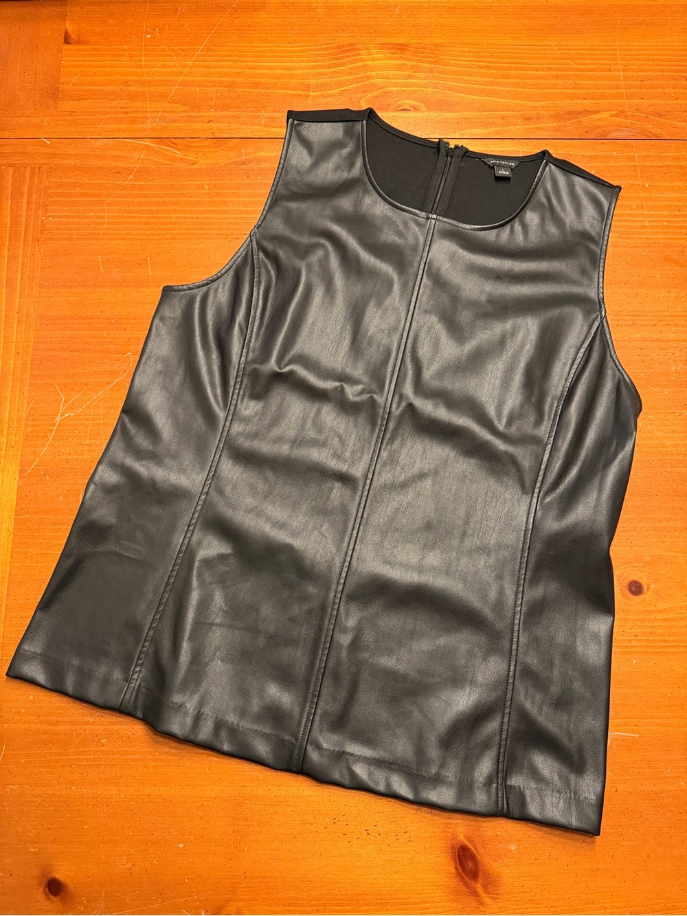 Ann Taylor Black Faux Leather Sleeveless Tank